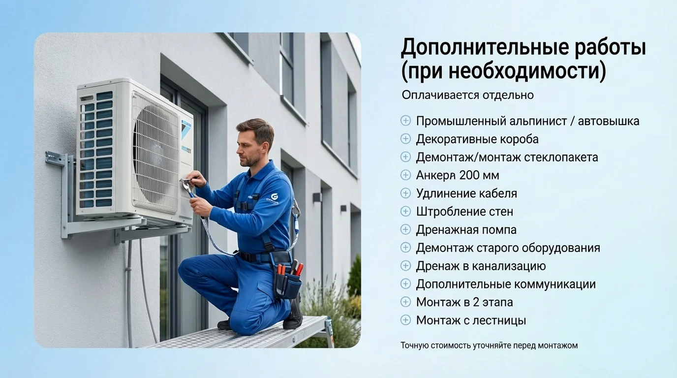 Установка кондиционера дополнительные работы