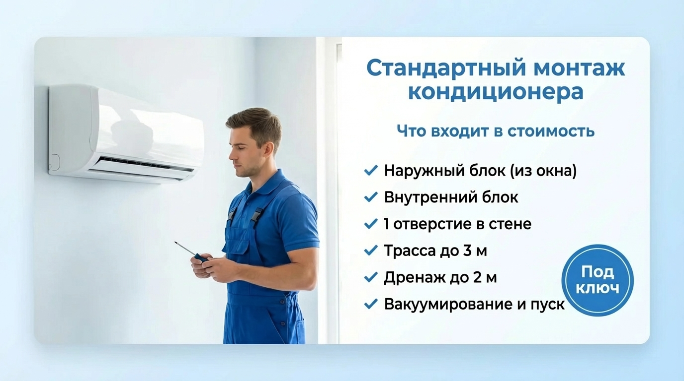 Стандартный монтаж кондиционера