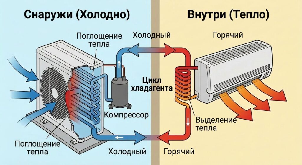 Отопление кондиционером зимой